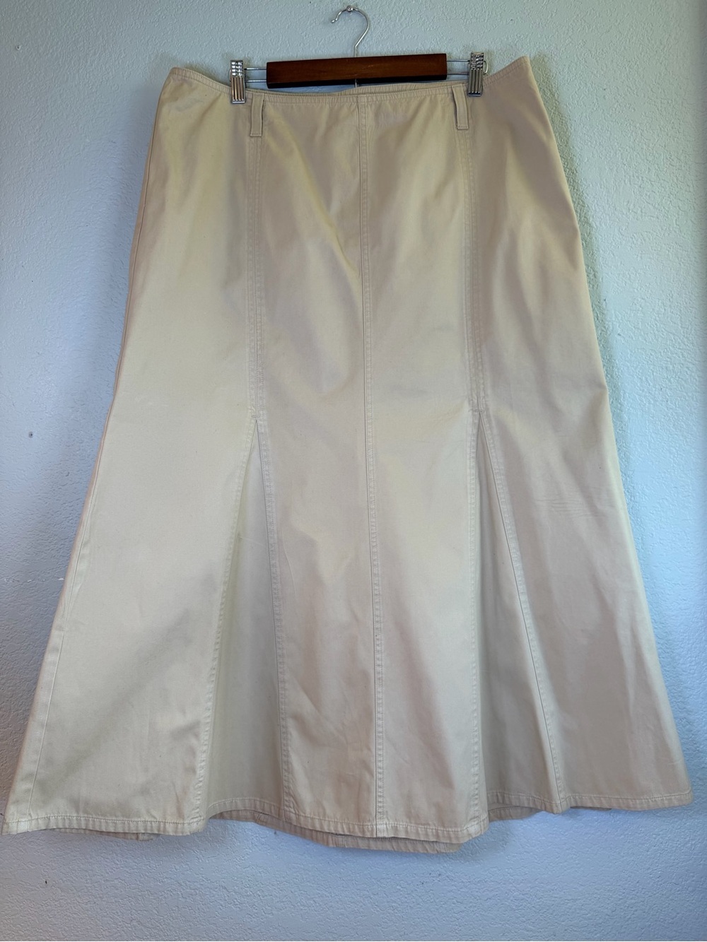 Venezia Vintage Y2K Tan Cotton Mermaid Flared Casual Boho Flowy Maxi Skirt 16 - Picture 2 of 9